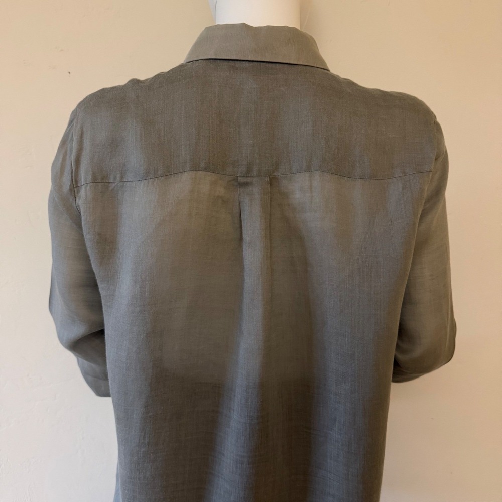Lafayette 148 New York‎ Sage Green Grey Button Down Tunic Shirt Womens Petite P - Picture 9 of 13
